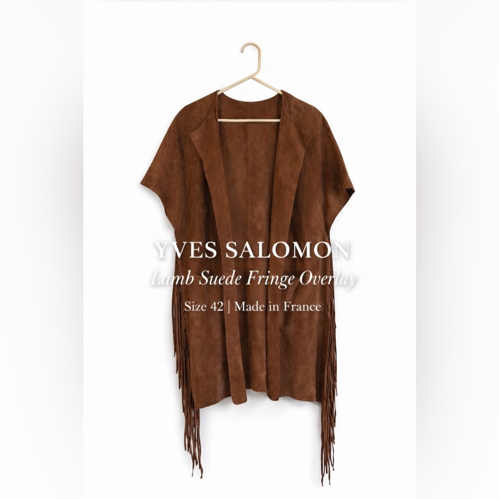 Leather Hippie Fringe Vest • Made in France YVES SALOMON Suede Lamb Open Front